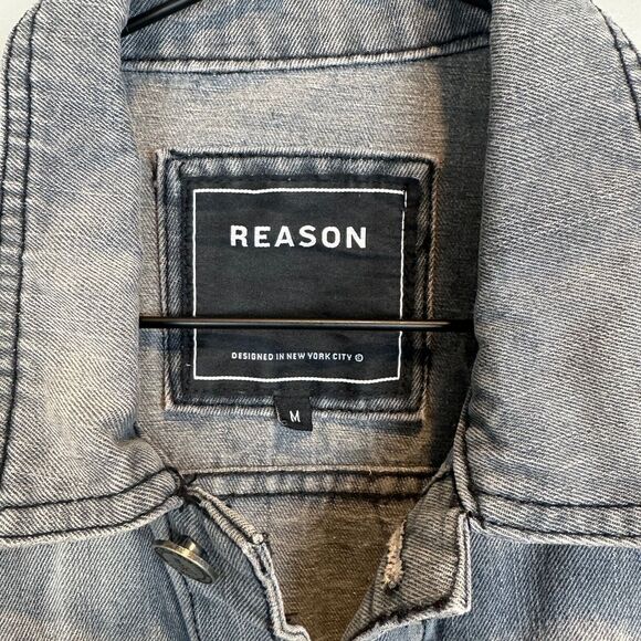 Reason Supply Co Grey Denim Jacket Mens Medium ApolloX - Picture 3 of 8